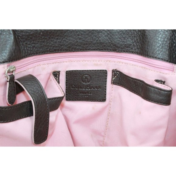 Cole Haan Brown Pebbled Leather Pink Lined Double Handle Tote Shoulder Bag - Picture 4 of 9